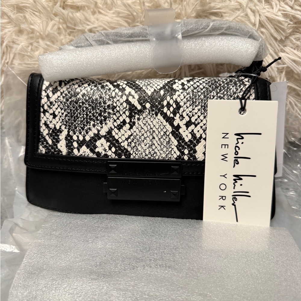Nicole Miller Black and White Snakeskin Bag NWT